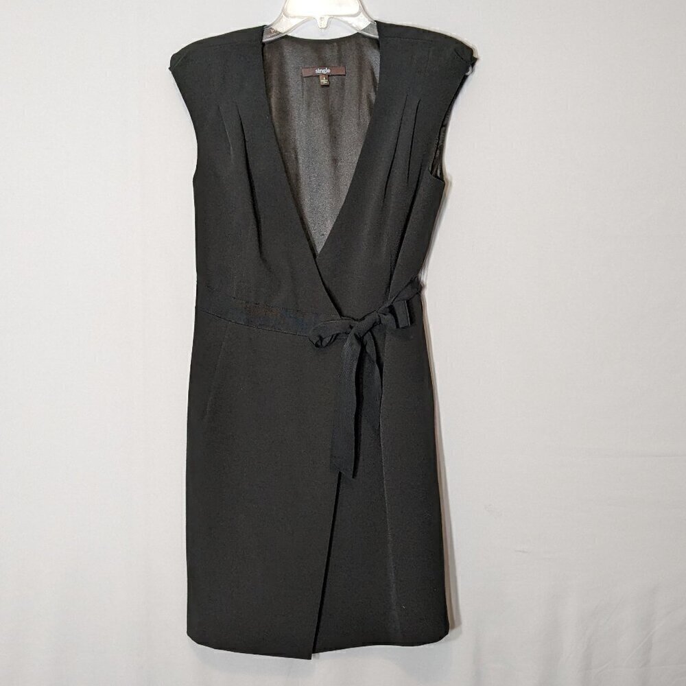"SINGLE" Women's Black, Knee Length Sleeveless Open Wrap Dress; Size 4